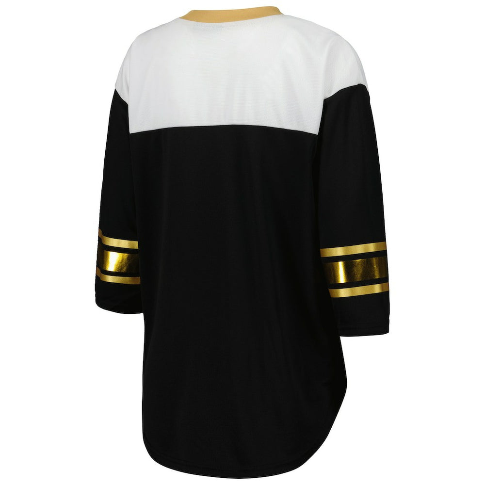 New Orleans Saints G-III 4Her by Carl Banks Women's Double Team 3/4-Sleeve Lace-Up T-Shirt Black/White