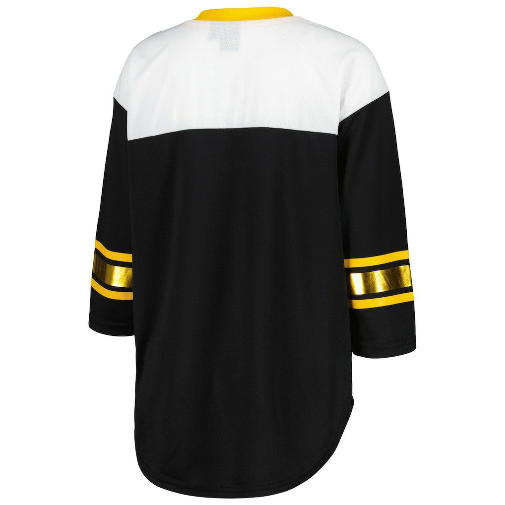 Pittsburgh Steelers G-III 4Her by Carl Banks Women's Double Team 3/4-Sleeve Lace-Up T-Shirt Black/White