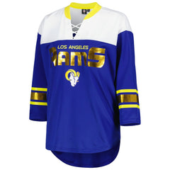 Los Angeles Rams G-III 4Her by Carl Banks Women's Double Team 3/4-Sleeve Lace-Up T-Shirt Royal/White