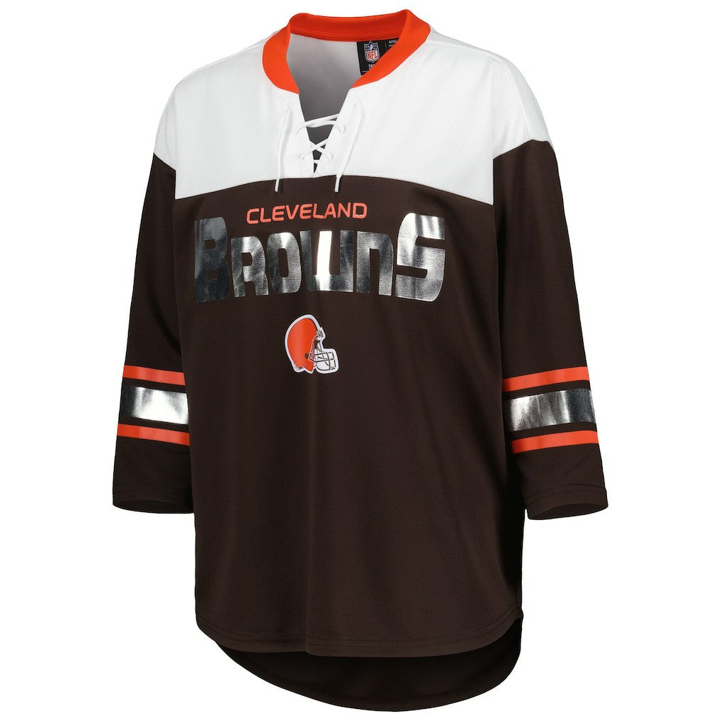 Cleveland Browns G-III 4Her by Carl Banks Women's Double Team 3/4-Sleeve Lace-Up T-Shirt Brown/White