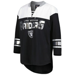 Las Vegas Raiders G-III 4Her by Carl Banks Women's Double Team 3/4-Sleeve Lace-Up T-Shirt Black/White