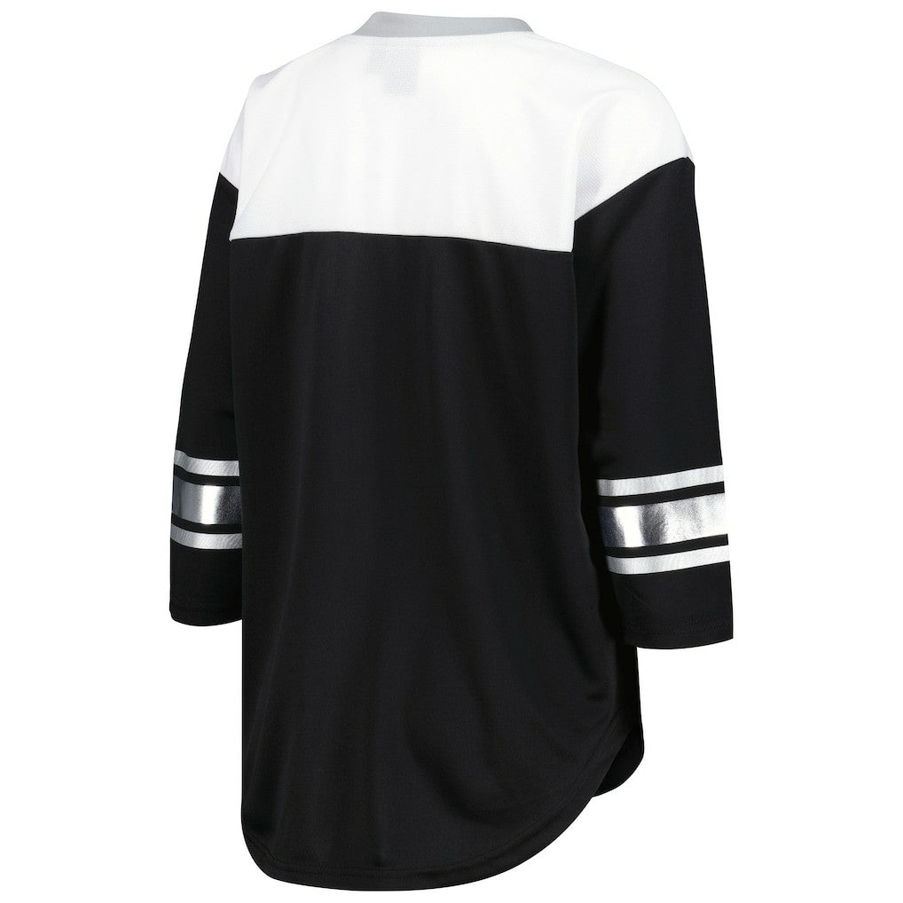 Las Vegas Raiders G-III 4Her by Carl Banks Women's Double Team 3/4-Sleeve Lace-Up T-Shirt Black/White