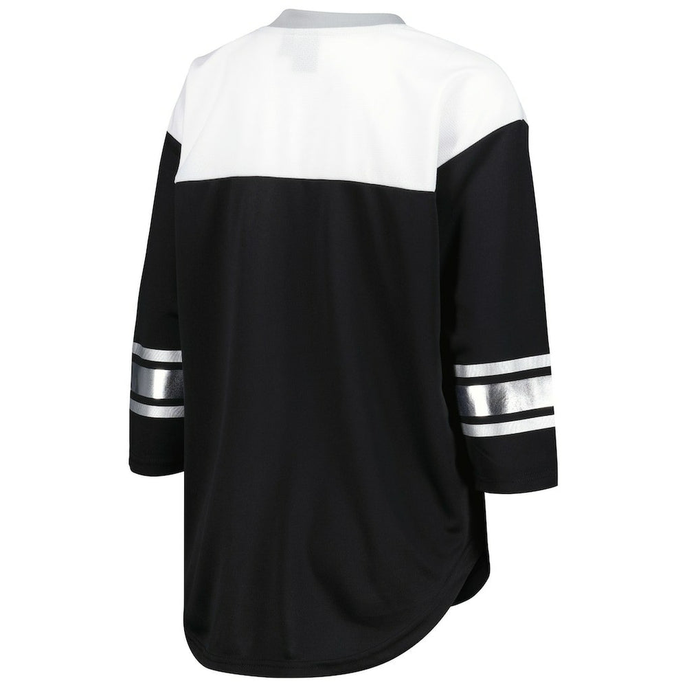 Las Vegas Raiders G-III 4Her by Carl Banks Women's Double Team 3/4-Sleeve Lace-Up T-Shirt Black/White