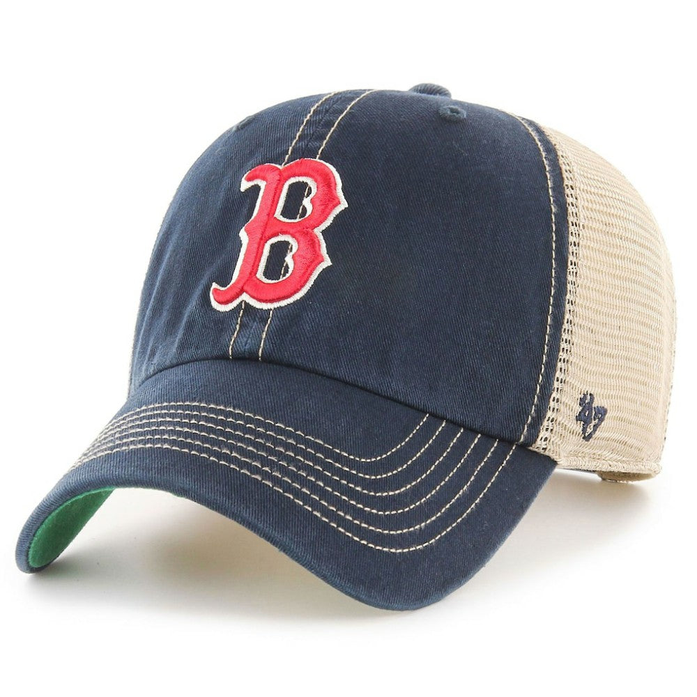 Boston Red Sox '47 Team Logo Trawler Clean Up Trucker Snapback Hat - Navy/Cream - 47 brand Discount