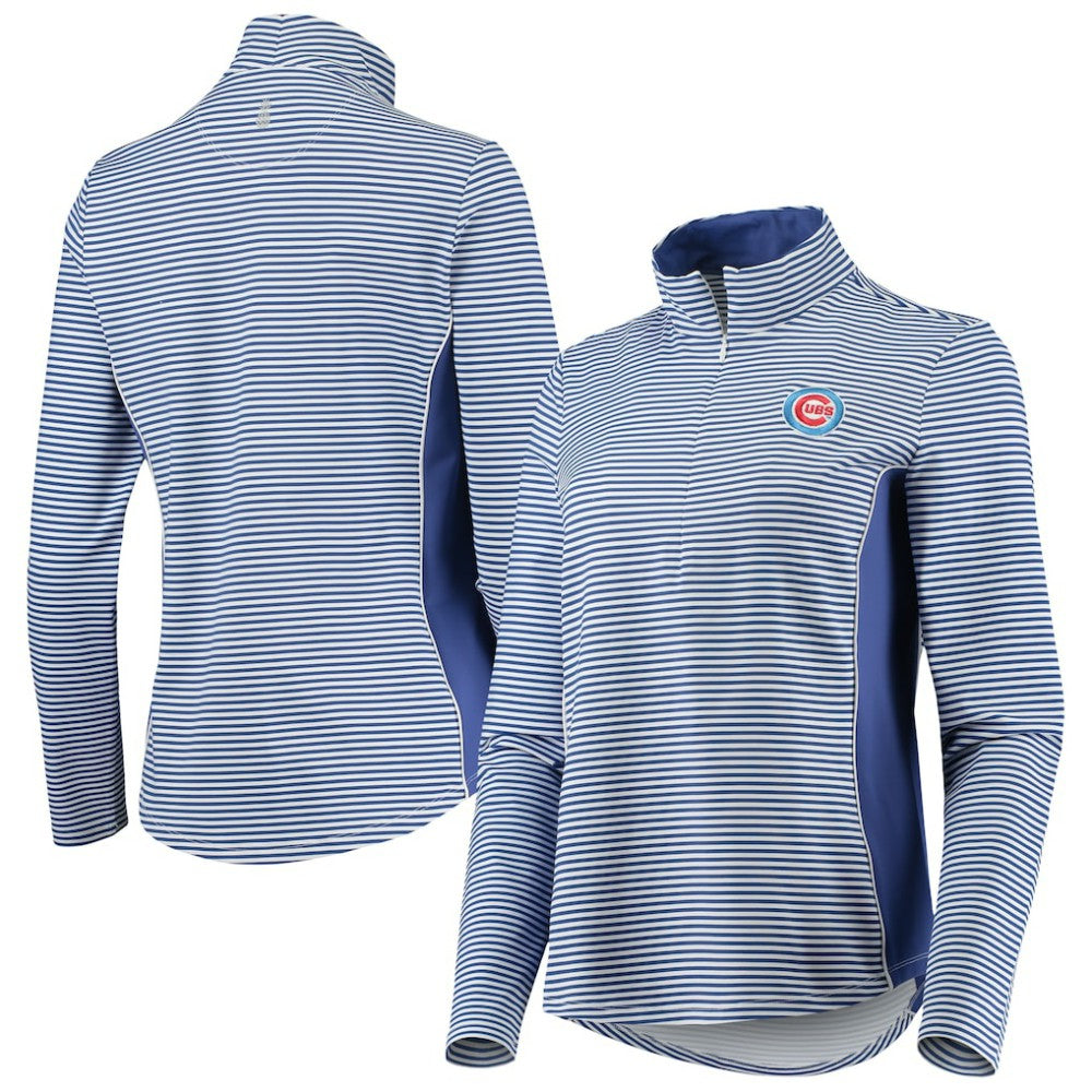 Chicago Cubs Tommy Bahama Women's Aubrey Stripe Block IslandZone Half-Zip Jacket - Royal - MLB Lifestyle