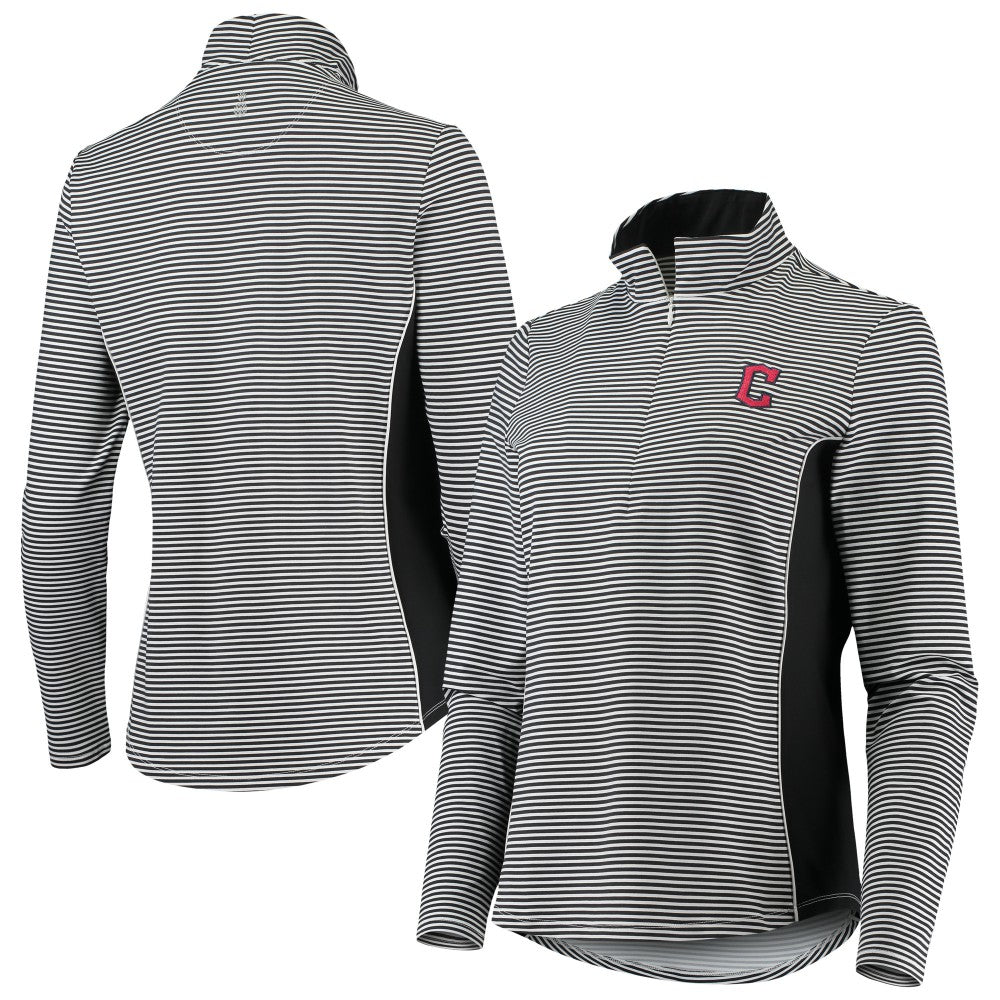 Cleveland Guardians Tommy Bahama Women's Aubrey Stripe Block IslandZone Half-Zip Jacket - Black - MLB Sale