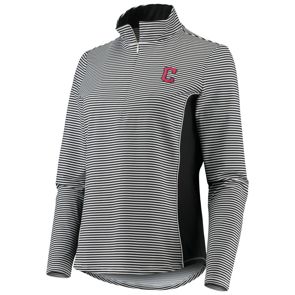 Cleveland Guardians Tommy Bahama Women's Aubrey Stripe Block IslandZone Half-Zip Jacket - Black - MLB Sale