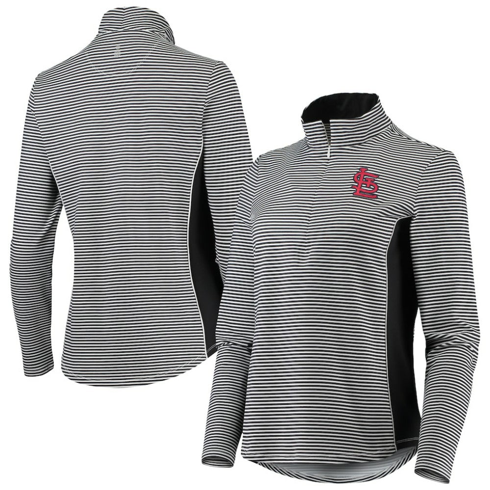 St. Louis Cardinals Tommy Bahama Women's Aubrey Stripe Block IslandZone Half-Zip Jacket - Black - MLB Discount