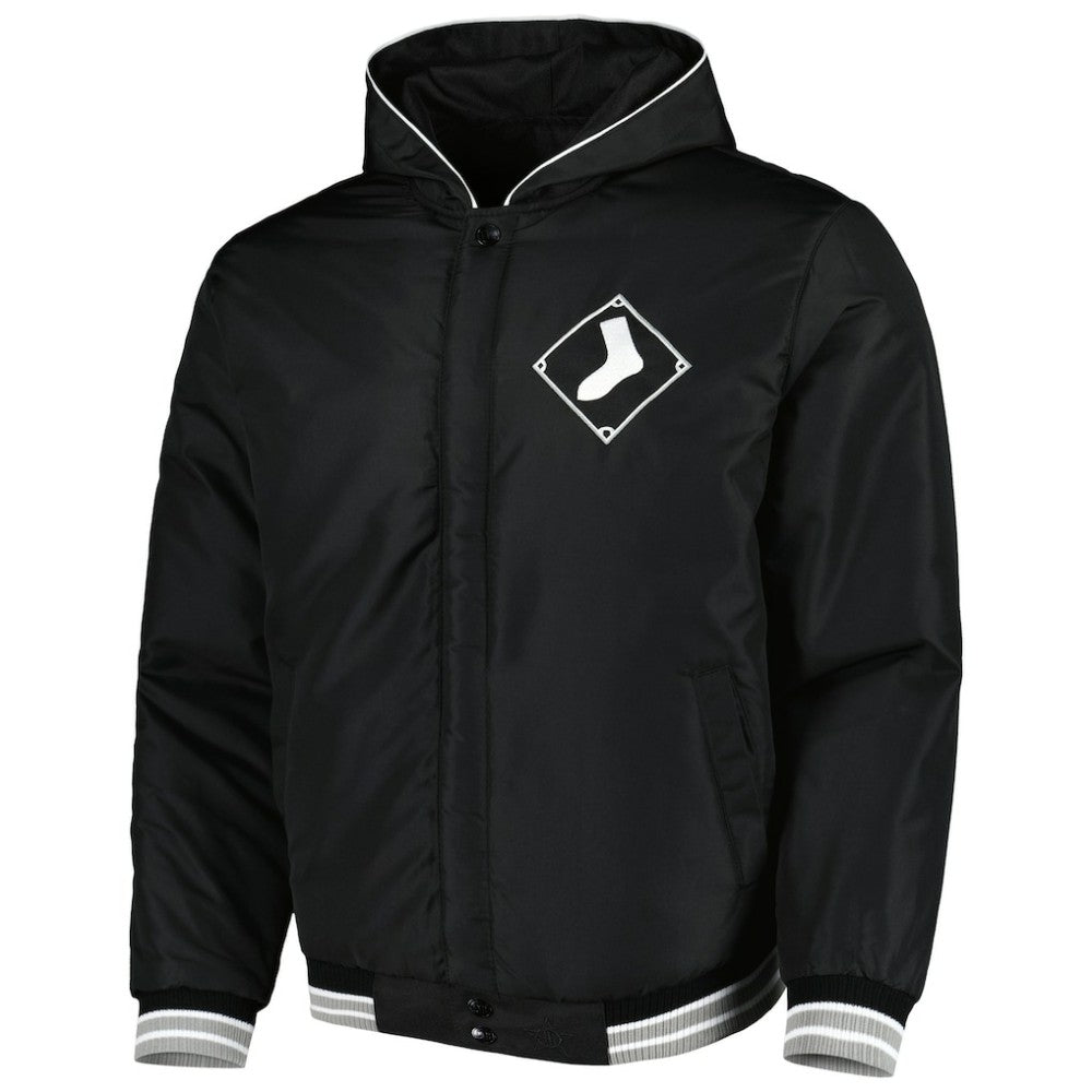 Chicago White Sox JH Design Reversible Fleece Full-Snap Hoodie Jacket - Black - MLB Lifestyle