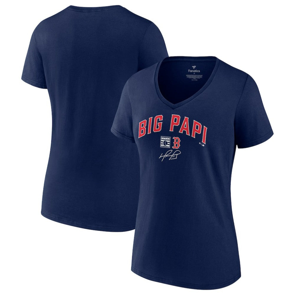 David Ortiz Boston Red Sox Fanatics Women's Big Papi Graphic V-Neck T-Shirt - Navy - Fanatics Lifestyle