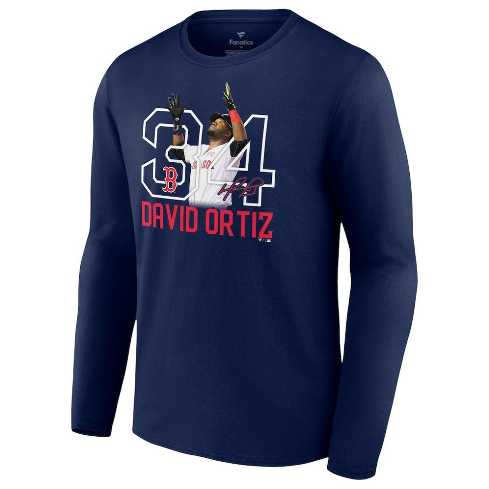 David Ortiz Boston Red Sox Fanatics Stats Resume Long Sleeve T-Shirt - Navy - Fanatics on Sale