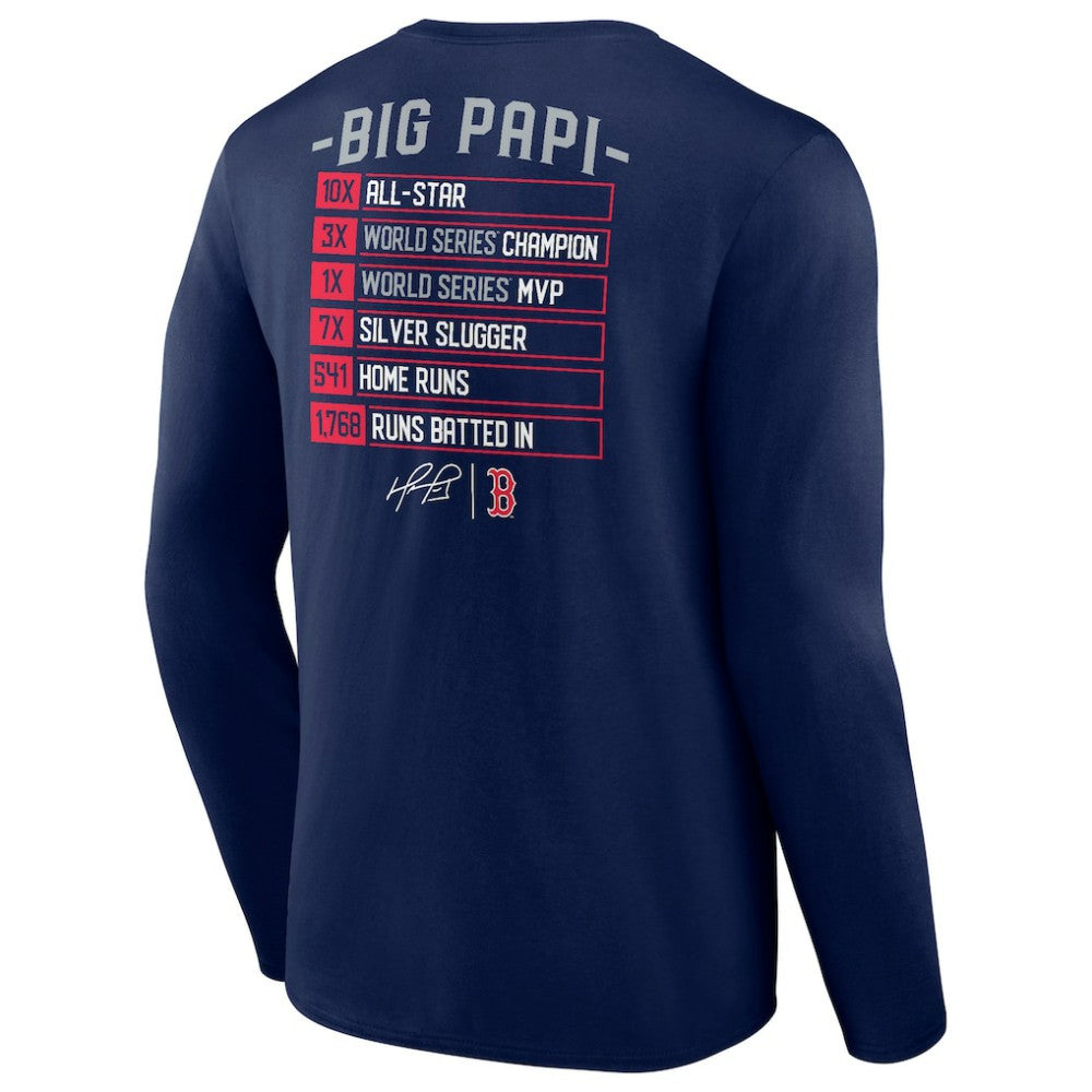 David Ortiz Boston Red Sox Fanatics Stats Resume Long Sleeve T-Shirt - Navy - Fanatics on Sale