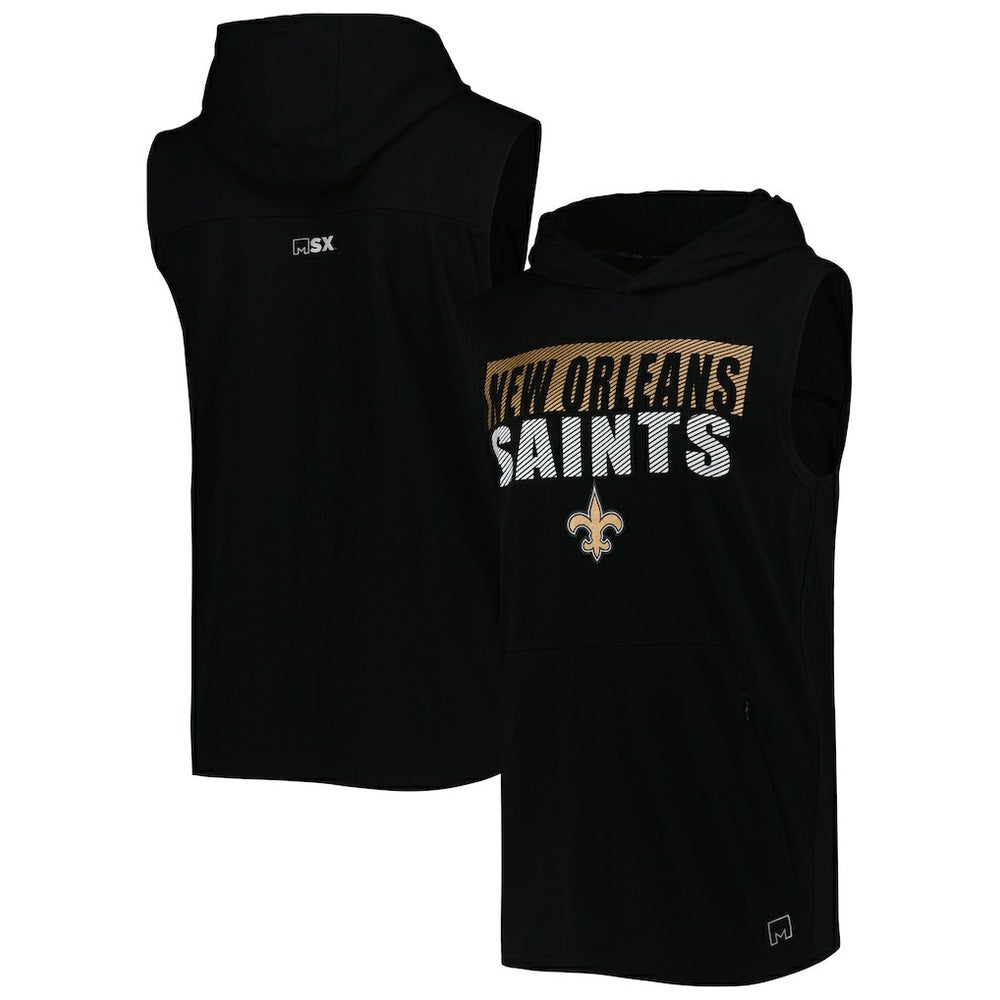 New Orleans Saints MSX by Michael Strahan Relay Sleeveless Pullover Hoodie Black