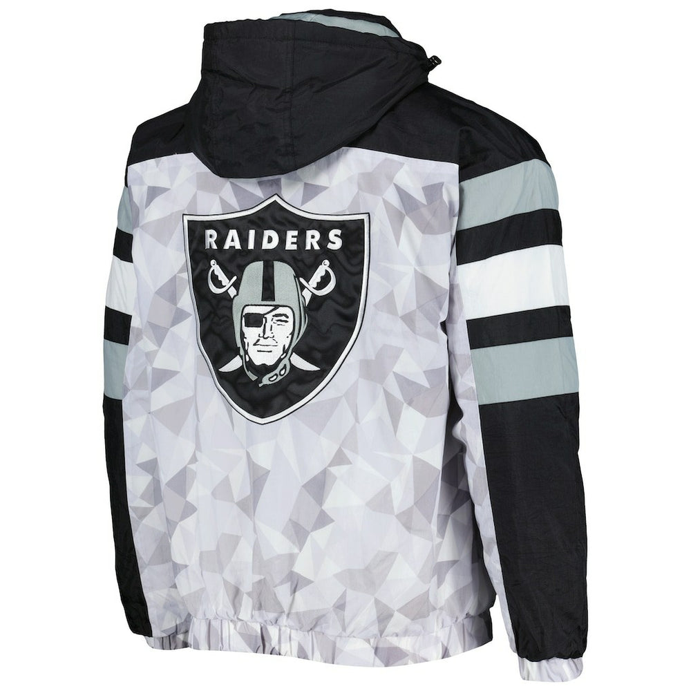Las Vegas Raiders Starter Thursday Night Gridiron Raglan Half-Zip Hooded Jacket White/Black
