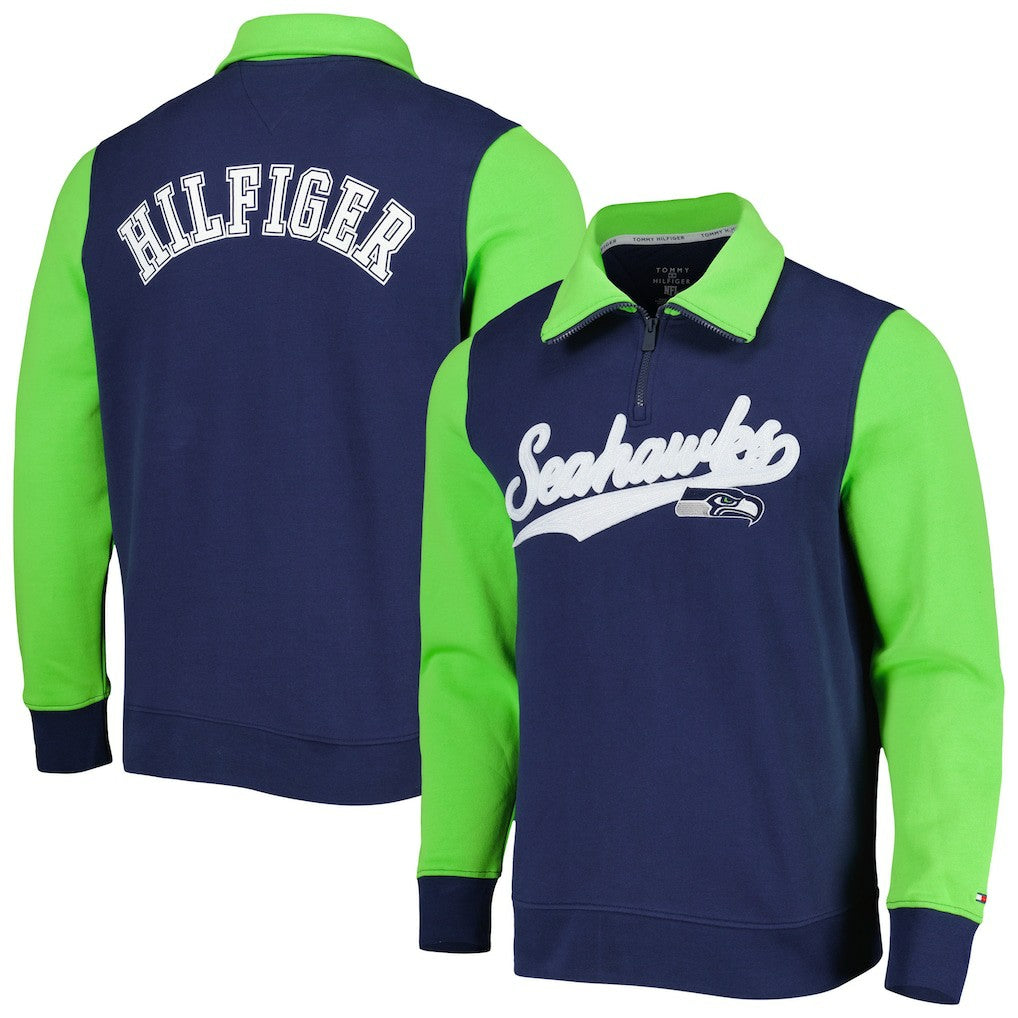 Seattle Seahawks Tommy Hilfiger Aiden Quarter-Zip Sweatshirt College Navy/Neon Green