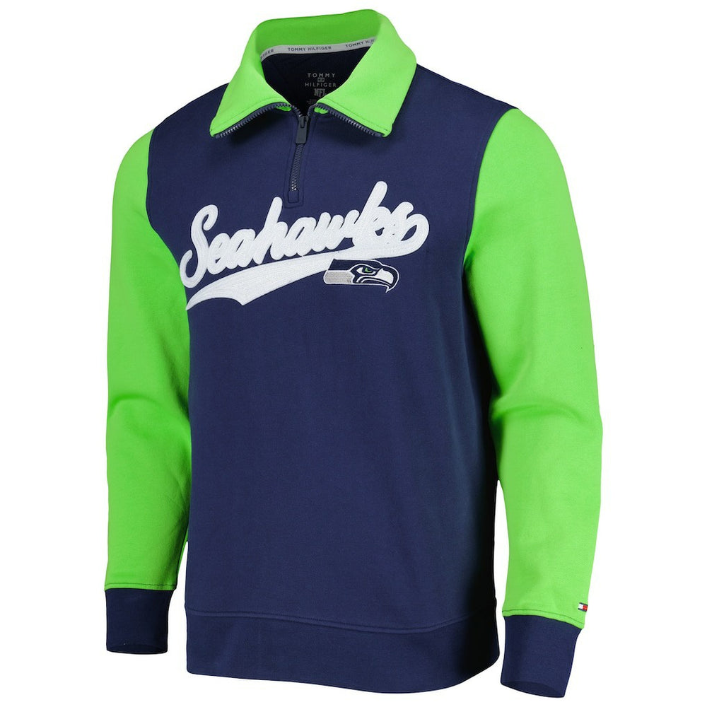 Seattle Seahawks Tommy Hilfiger Aiden Quarter-Zip Sweatshirt College Navy/Neon Green