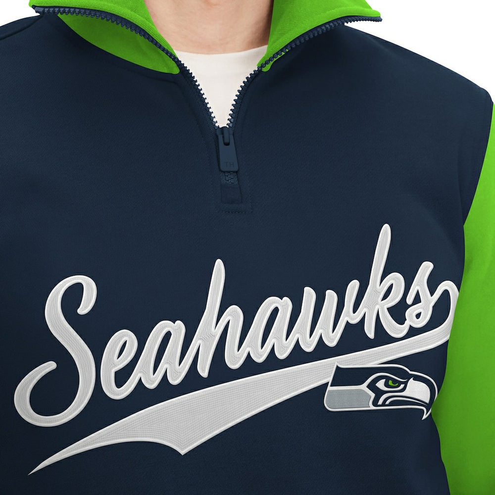 Seattle Seahawks Tommy Hilfiger Aiden Quarter-Zip Sweatshirt College Navy/Neon Green
