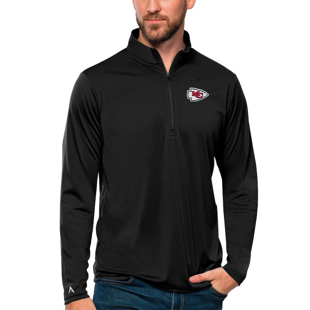 Kansas City Chiefs Antigua Tribute Quarter-Zip Lightweight Pullover Top Black
