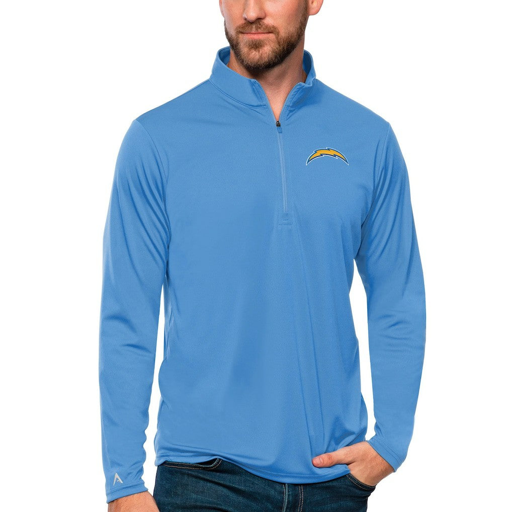 Los Angeles Chargers Antigua Tribute Quarter-Zip Lightweight Pullover Top Powder Blue