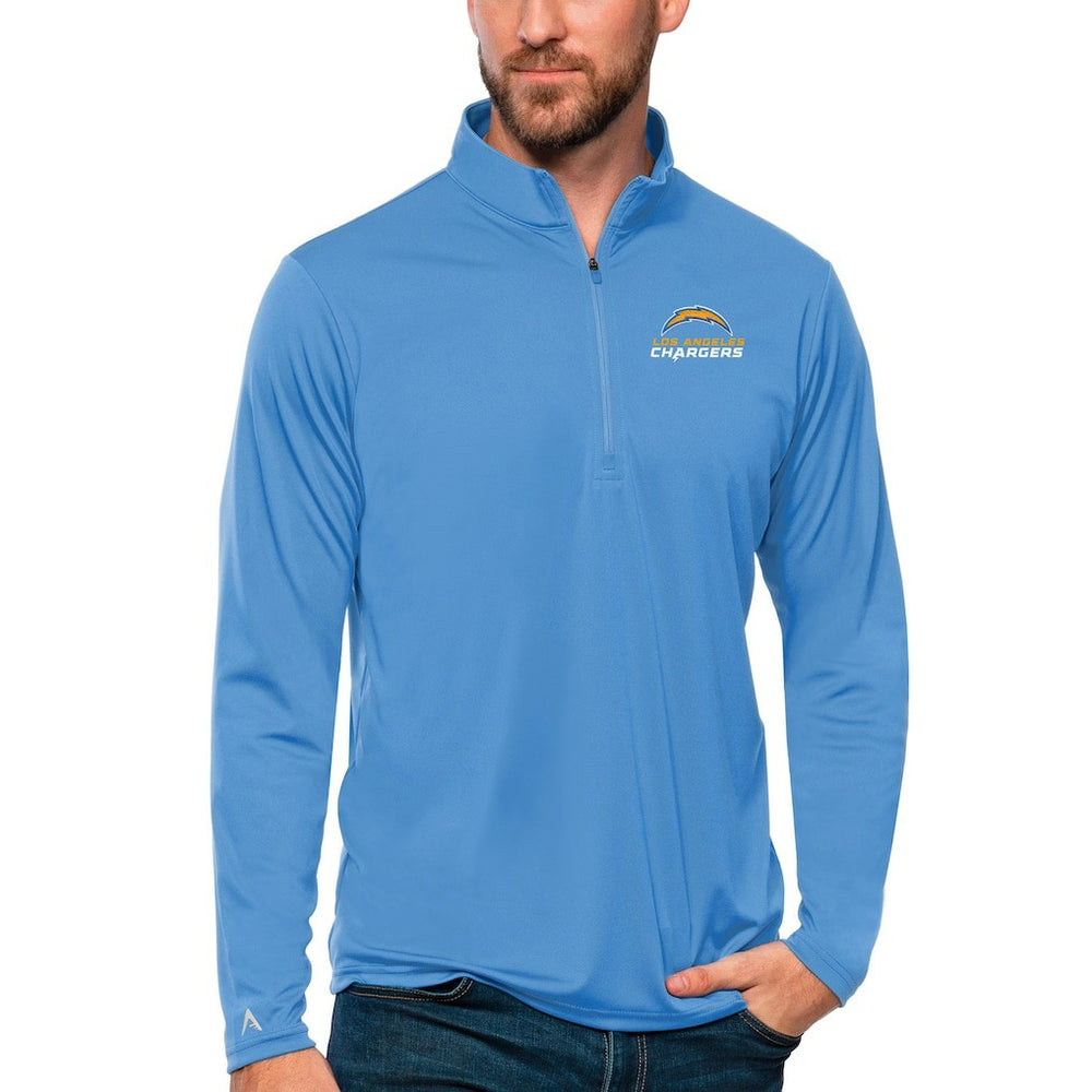 Los Angeles Chargers Antigua Tribute Quarter-Zip Lightweight Pullover Top Powder Blue
