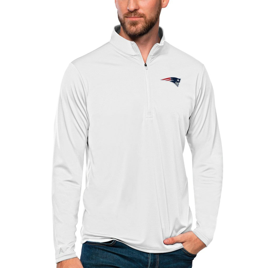 New England Patriots Antigua Tribute Quarter-Zip Lightweight Pullover Top White