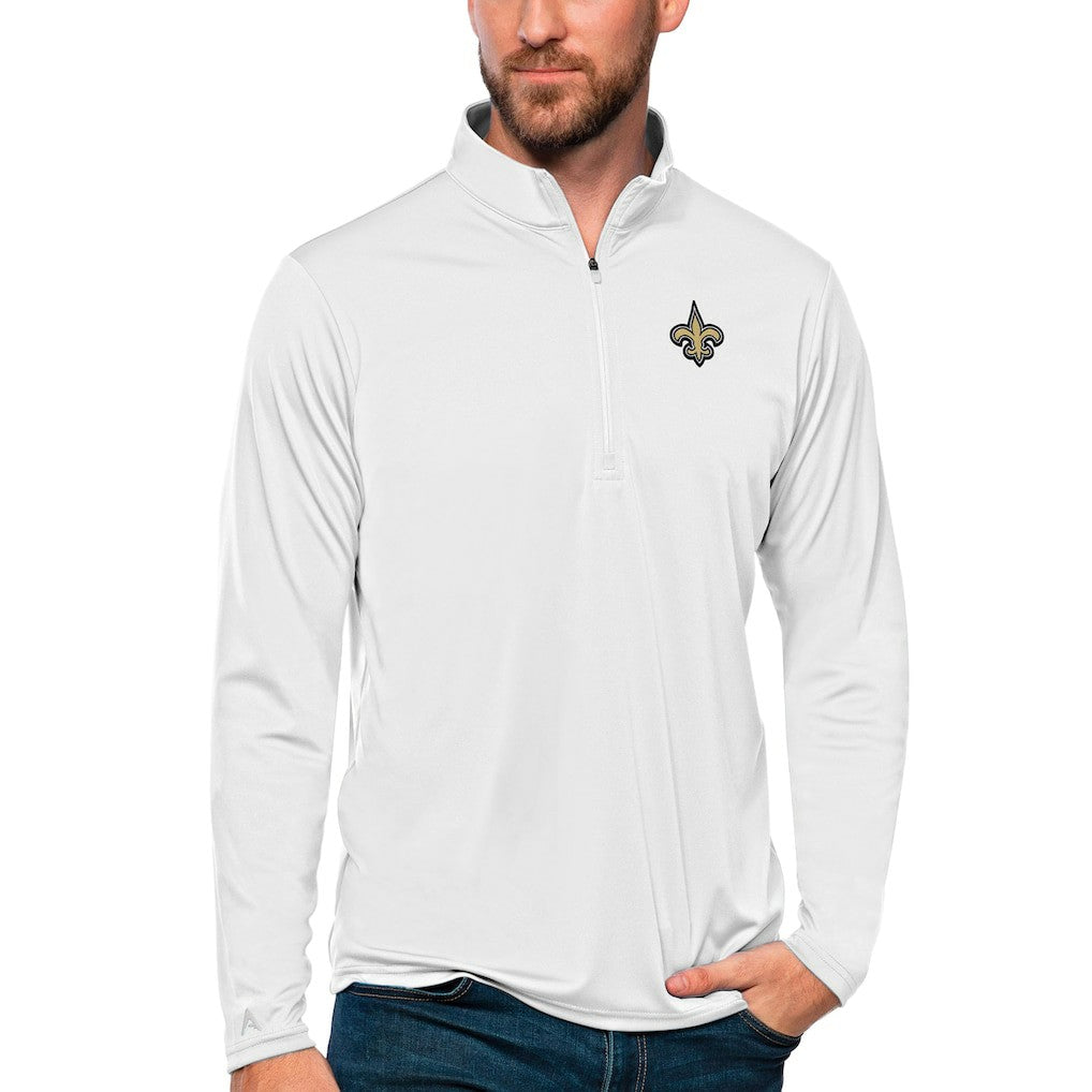 New Orleans Saints Antigua Tribute Quarter-Zip Lightweight Pullover Top White