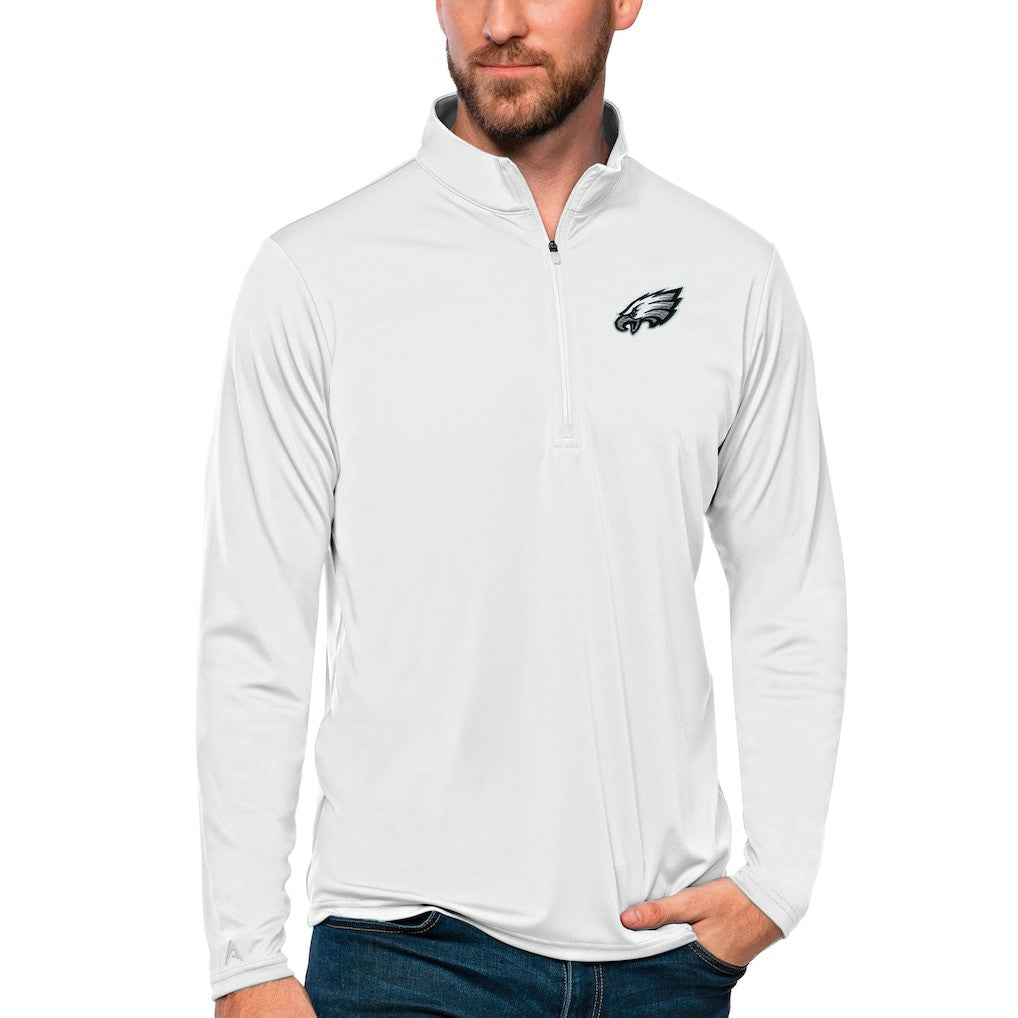 Philadelphia Eagles Antigua Tribute Quarter-Zip Lightweight Pullover Top White