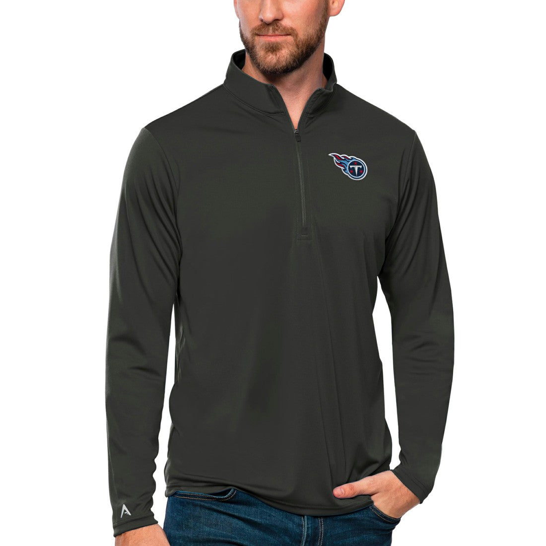 Tennessee Titans Antigua Tribute Quarter-Zip Lightweight Pullover Top Charcoal