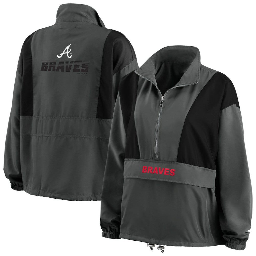 Atlanta Braves WEAR by Erin Andrews Women's Packable Half-Zip Jacket - Charcoal - MLB Online