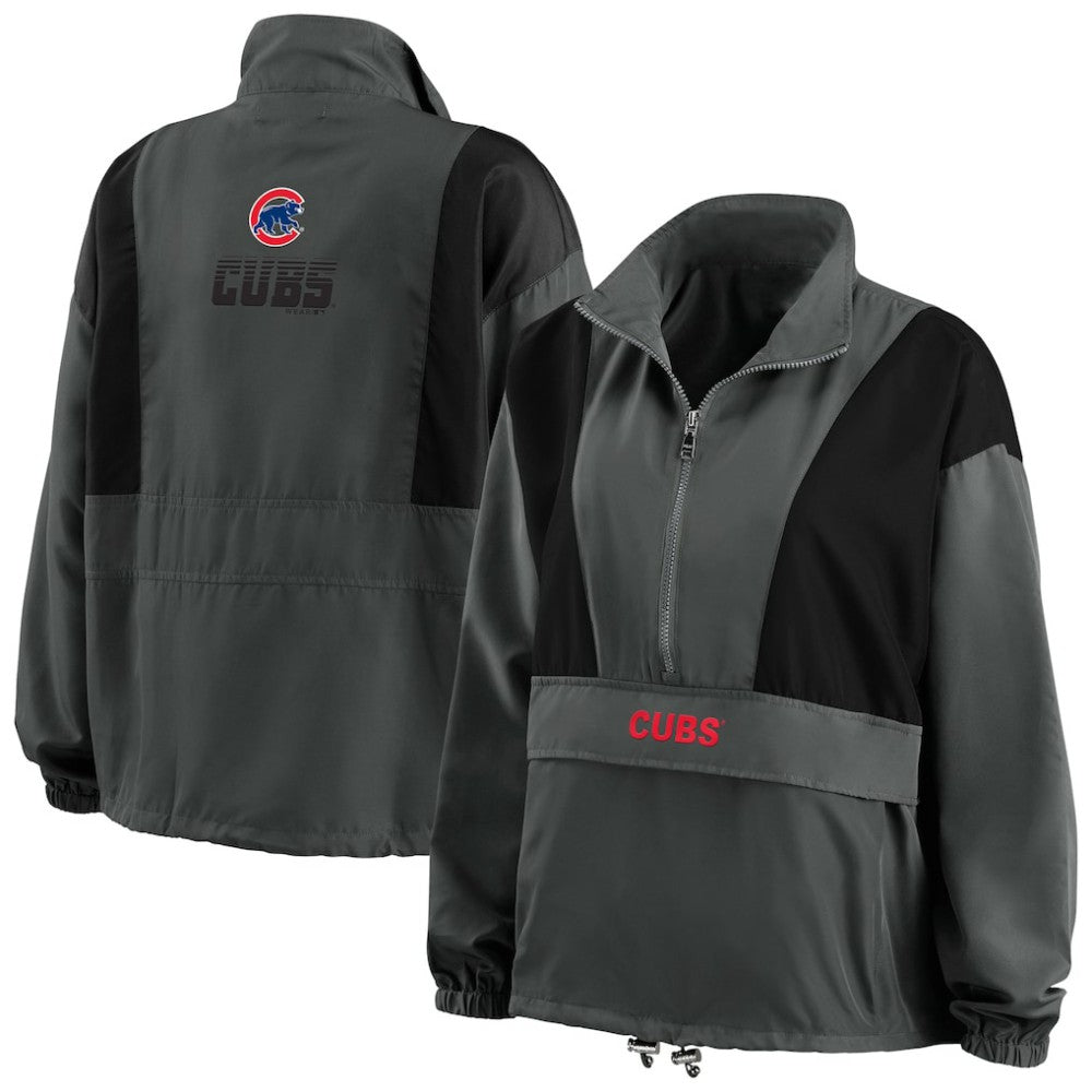 Chicago Cubs WEAR by Erin Andrews Women's Packable Half-Zip Jacket - Charcoal - MLB Sale