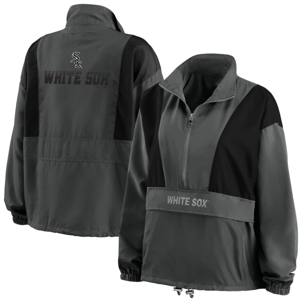 Chicago White Sox WEAR by Erin Andrews Women's Packable Half-Zip Jacket - Charcoal - MLB Sale