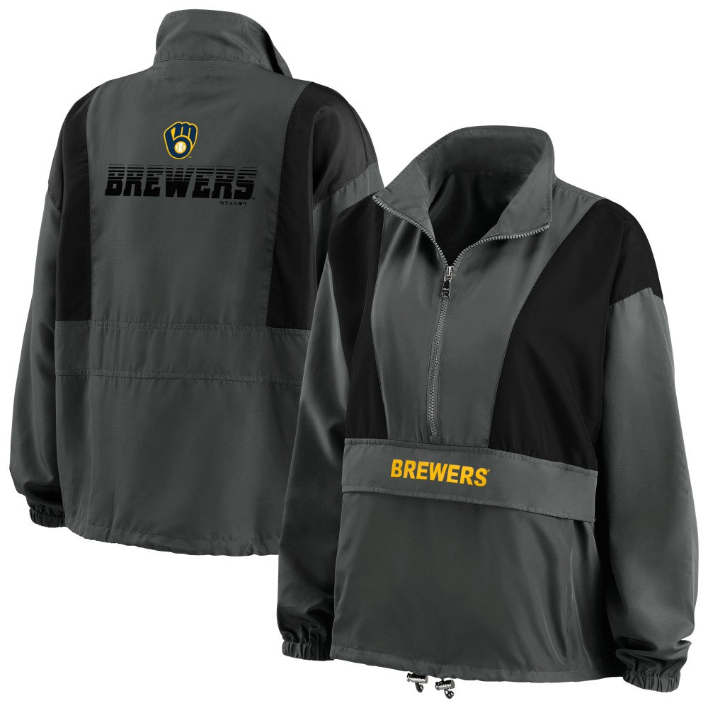 Milwaukee Brewers WEAR by Erin Andrews Women's Packable Half-Zip Jacket - Charcoal - MLB Sale