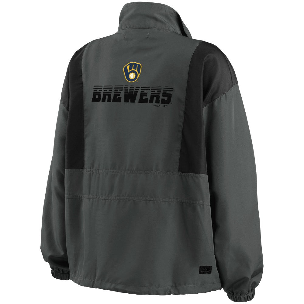 Milwaukee Brewers WEAR by Erin Andrews Women's Packable Half-Zip Jacket - Charcoal - MLB Sale