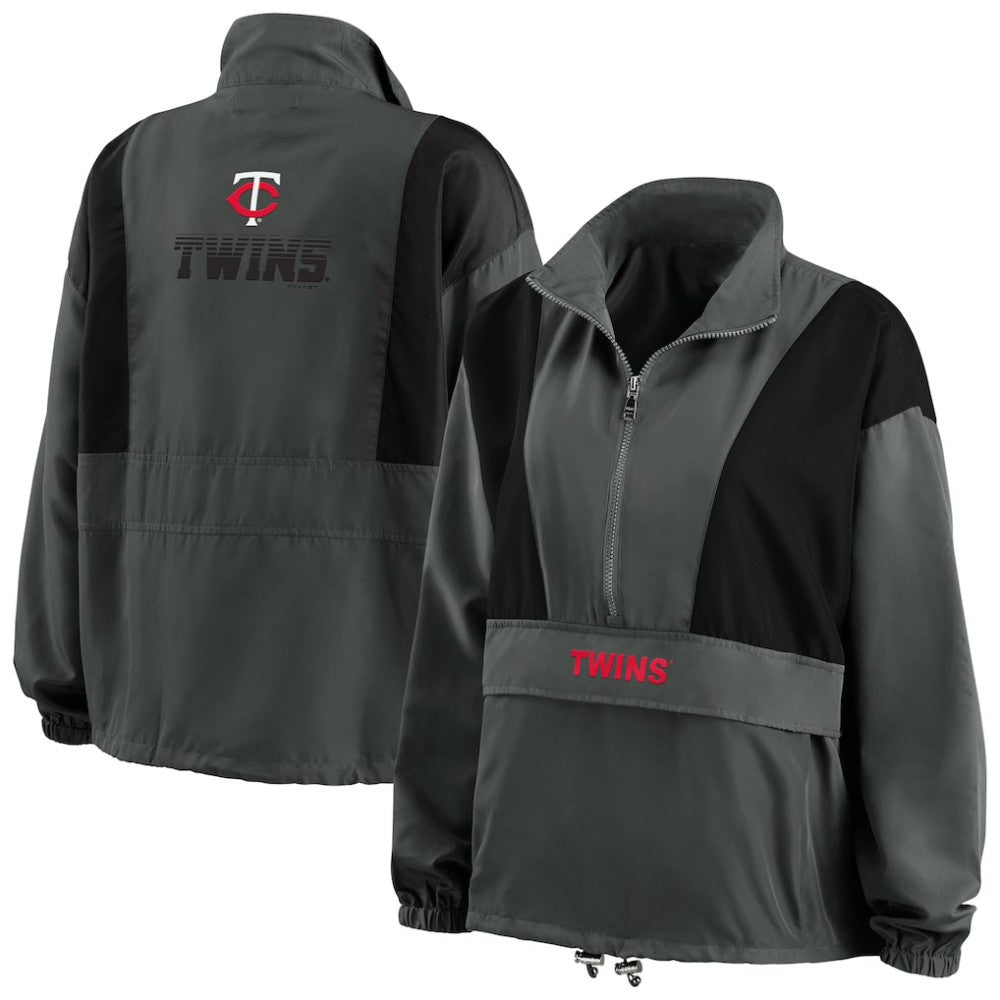 Minnesota Twins WEAR by Erin Andrews Women's Packable Half-Zip Jacket - Charcoal - MLB Sale