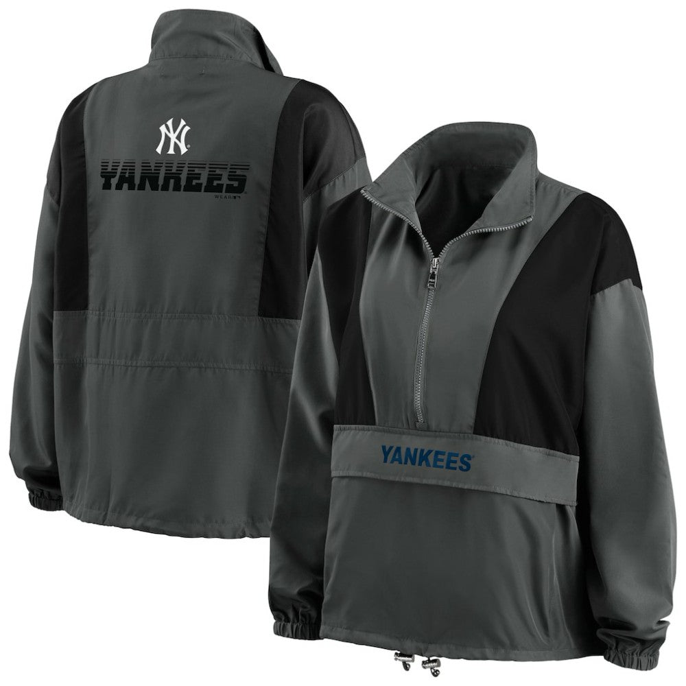 New York Yankees WEAR by Erin Andrews Women's Packable Half-Zip Jacket - Charcoal - MLB Discount