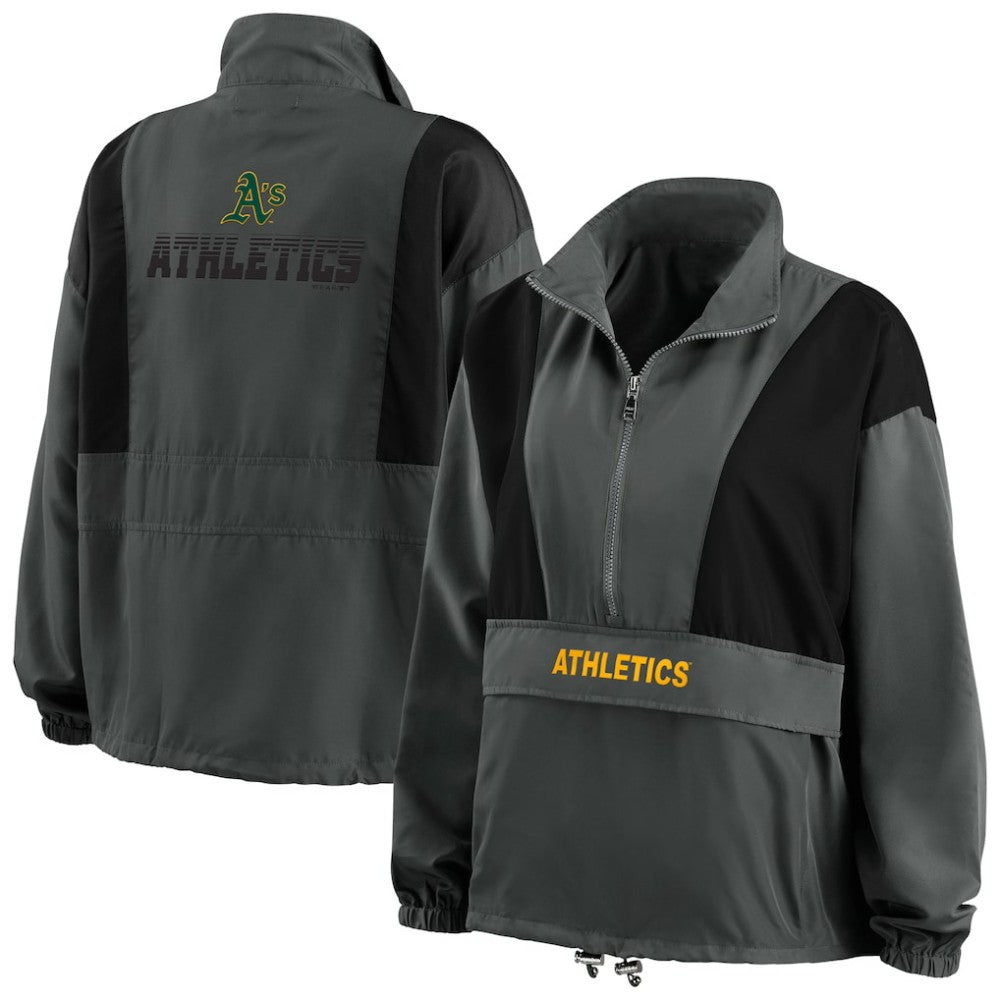 Athletics WEAR by Erin Andrews Women's Packable Half-Zip Jacket - Charcoal - MLB on Sale