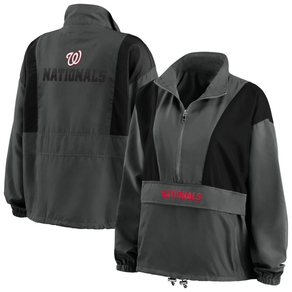 Washington Nationals WEAR by Erin Andrews Women's Packable Half-Zip Jacket - Charcoal - MLB Discount
