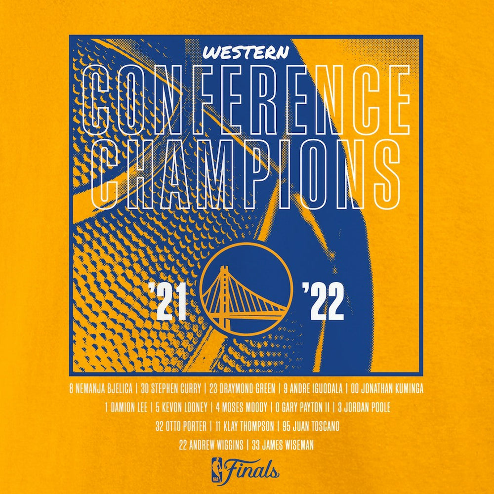 Golden State Warriors Women's 2022 Western Conference Champions Balanced Attack Roster V-Neck T-Shirt for sale Gold | Fanatics Near Me
