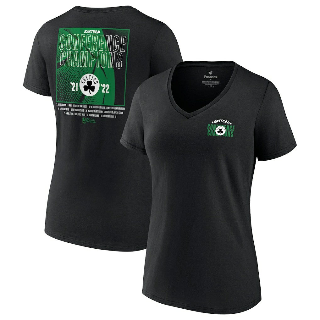 Boston Celtics Women's 2022 Eastern Conference Champions Balanced Attack Roster V-Neck T-Shirt Black | Fanatics for sale