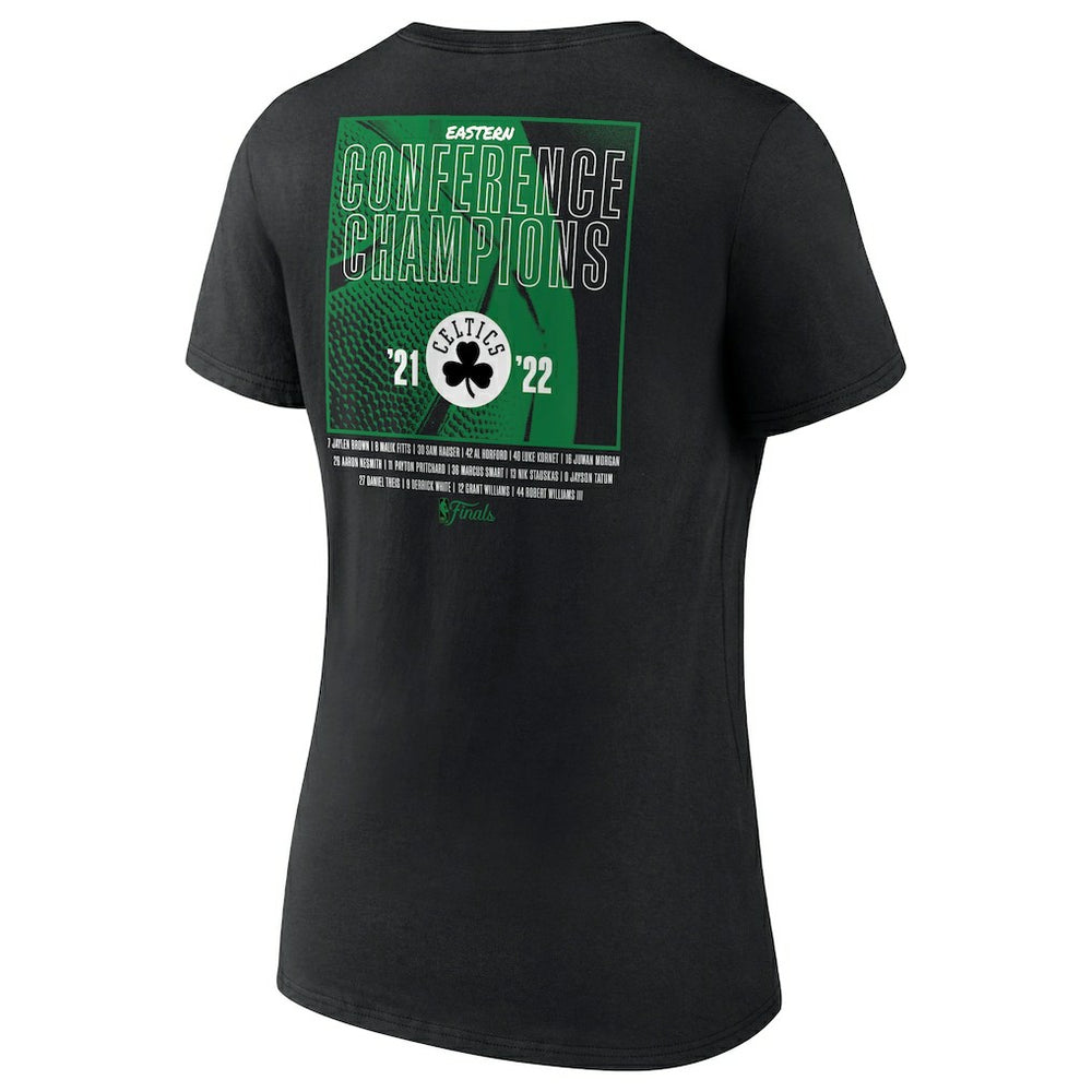 Boston Celtics Women's 2022 Eastern Conference Champions Balanced Attack Roster V-Neck T-Shirt Black | Fanatics for sale