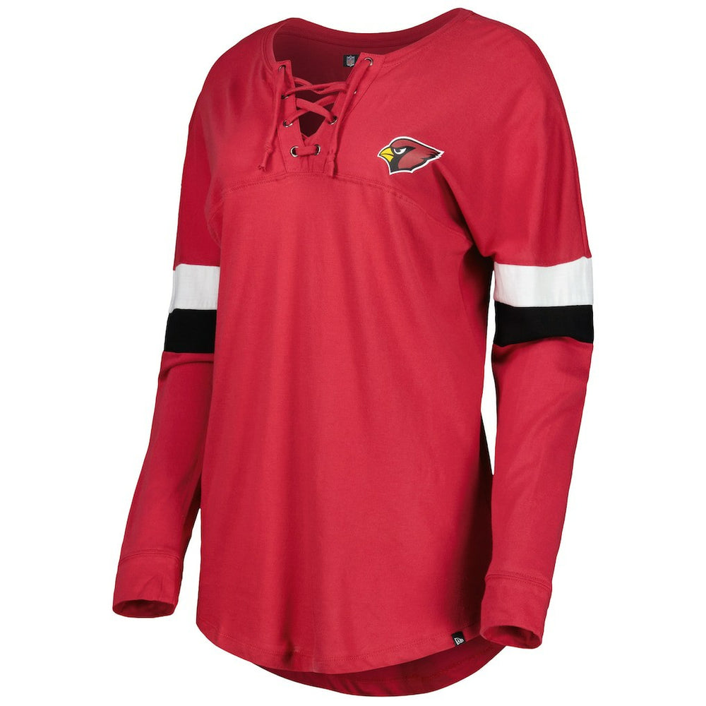 Arizona Cardinals New Era Women's Athletic Varsity Lace-Up Lightweight Long Sleeve T-Shirt Cardinal