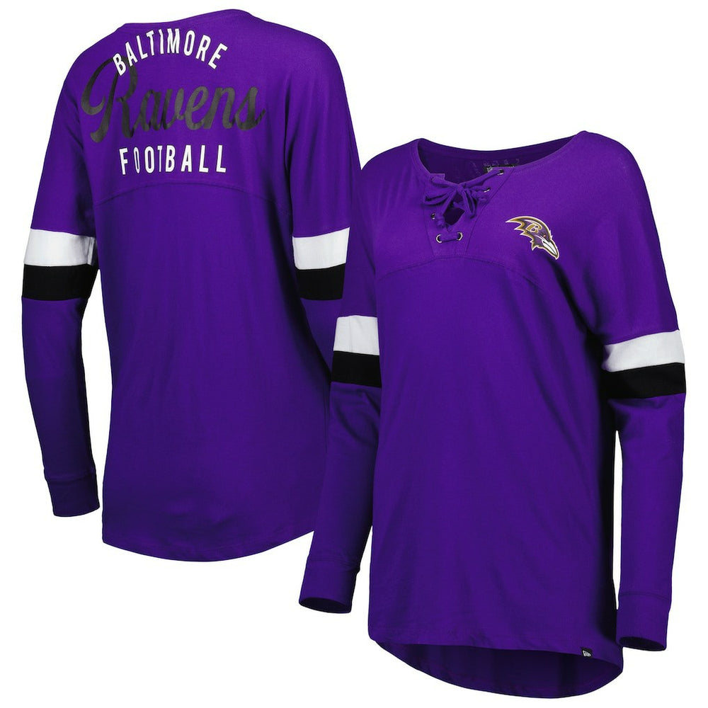 Baltimore Ravens New Era Women's Athletic Varsity Lace-Up Lightweight Long Sleeve T-Shirt Purple