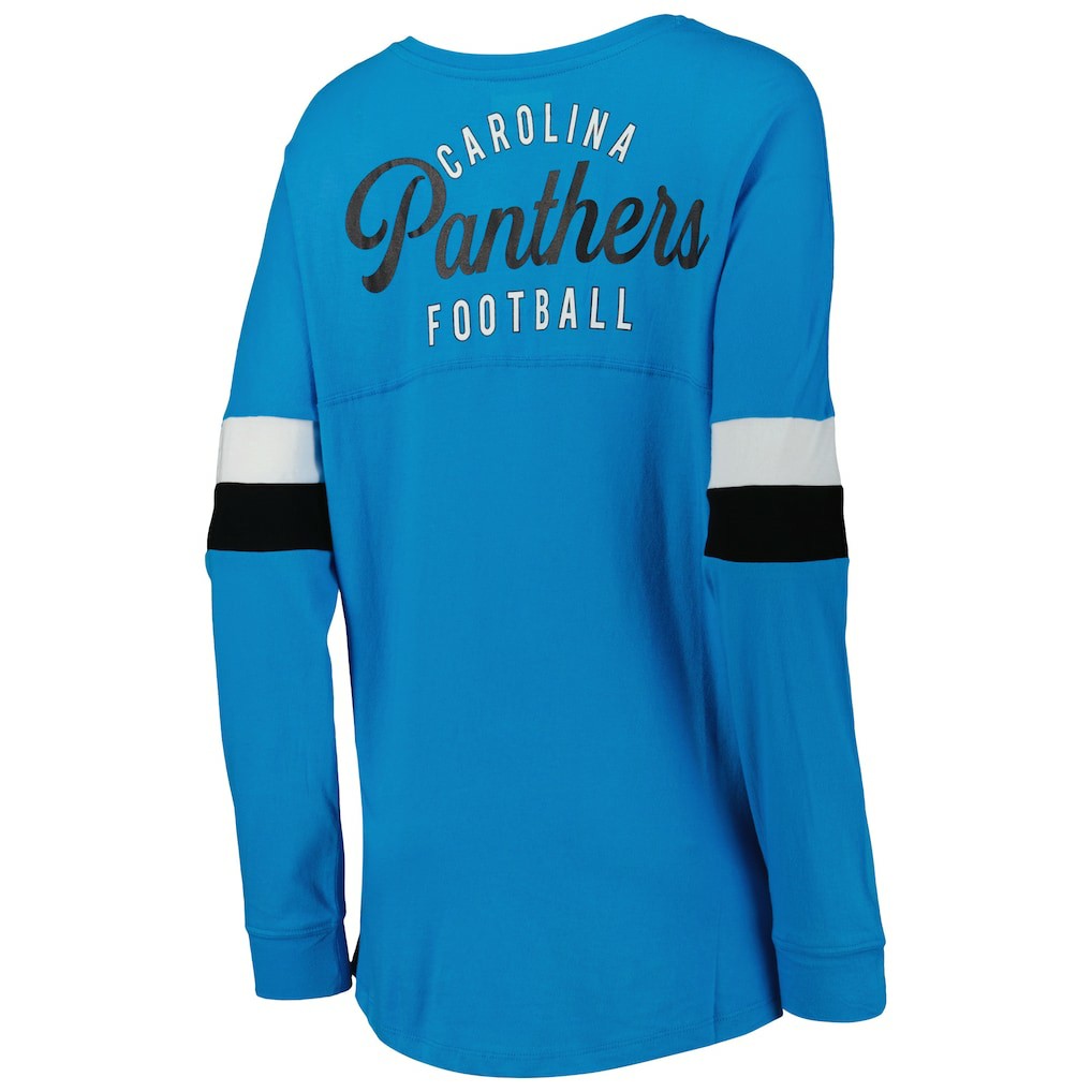 Carolina Panthers New Era Women's Athletic Varsity Lace-Up Lightweight Long Sleeve T-Shirt Blue