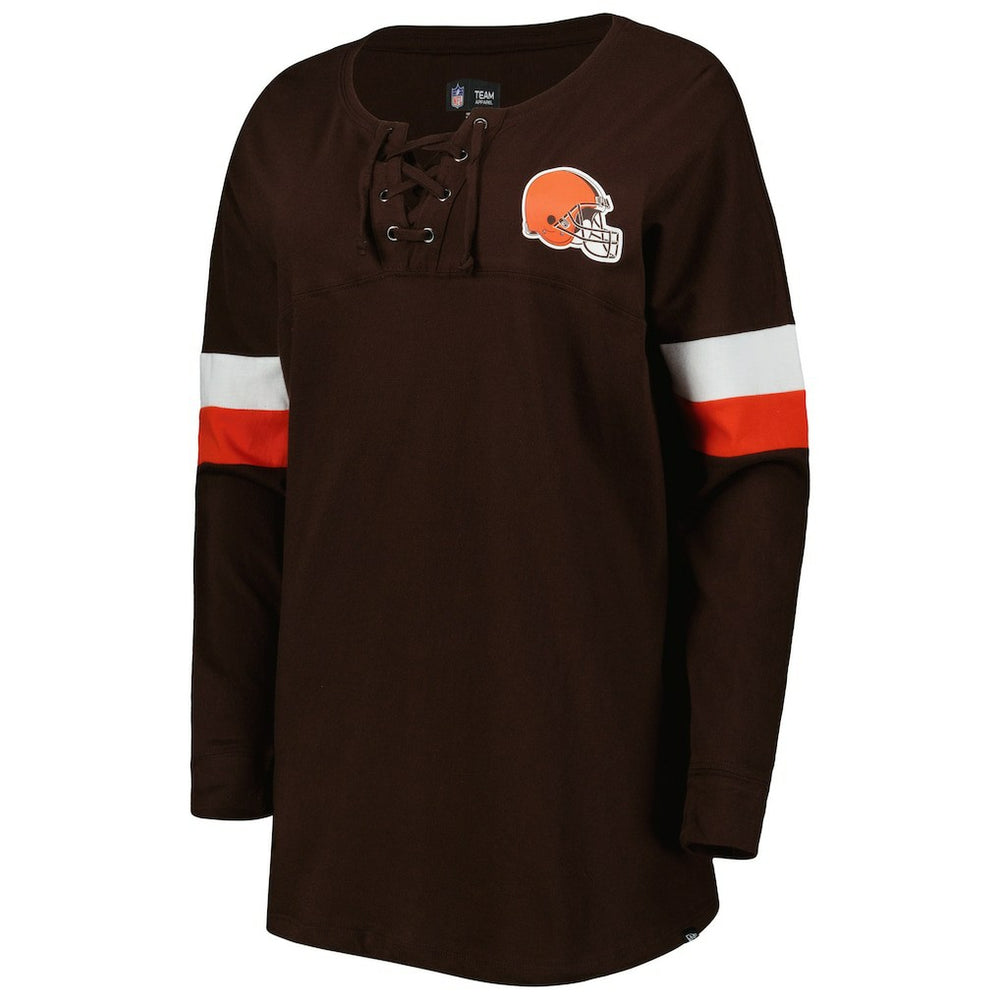 Cleveland Browns New Era Women's Athletic Varsity Lace-Up Lightweight Long Sleeve T-Shirt Brown