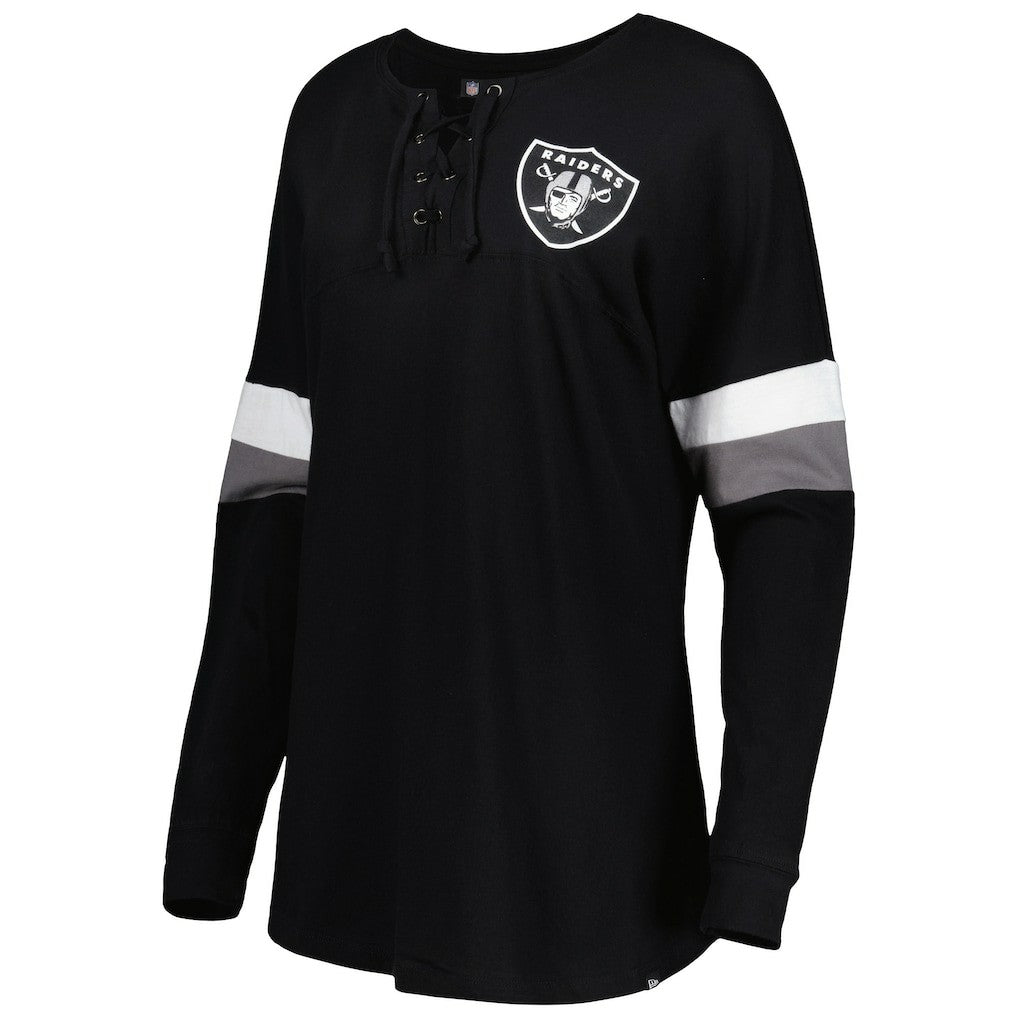 Las Vegas Raiders New Era Women's Athletic Varsity Lace-Up Lightweight Long Sleeve T-Shirt Black