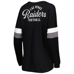 Las Vegas Raiders New Era Women's Athletic Varsity Lace-Up Lightweight Long Sleeve T-Shirt Black