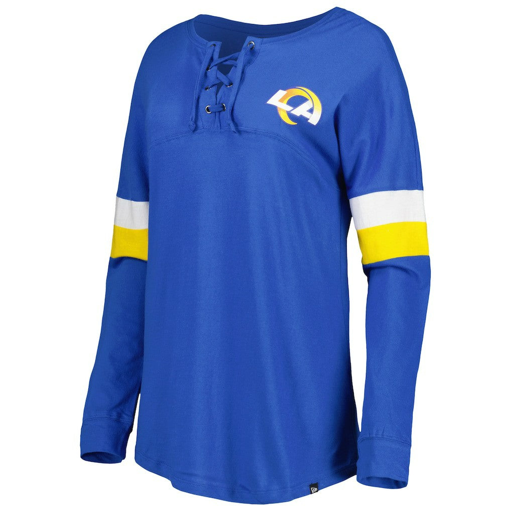 Los Angeles Rams New Era Women's Athletic Varsity Lace-Up Lightweight Long Sleeve T-Shirt Royal