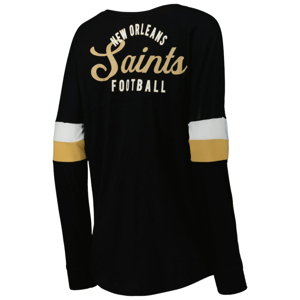 New Orleans Saints New Era Women's Athletic Varsity Lace-Up Lightweight Long Sleeve T-Shirt Black