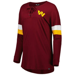 Washington Commanders New Era Women's Athletic Varsity Lace-Up Lightweight Long Sleeve T-Shirt Burgundy