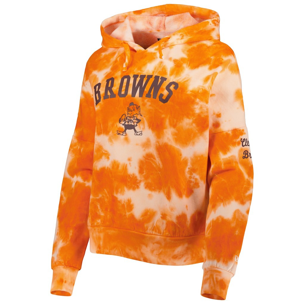Cleveland Browns New Era Women's Cloud Dye Fleece Pullover Hoodie Orange